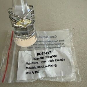 Bomb Party Celestial Sparkle Ring | Size 8 | Lemon CZ | Rhodium